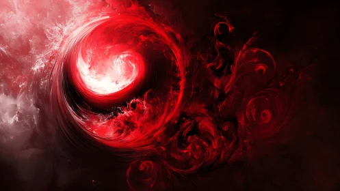 Crimson vortex curls into a storm of flaming painted spirals