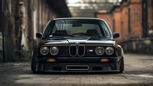 Low-angle photoreal classic BMW M front view composition.