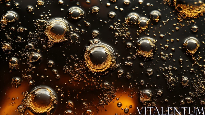 Macro view shows suspended bubbles in dark liquid medium