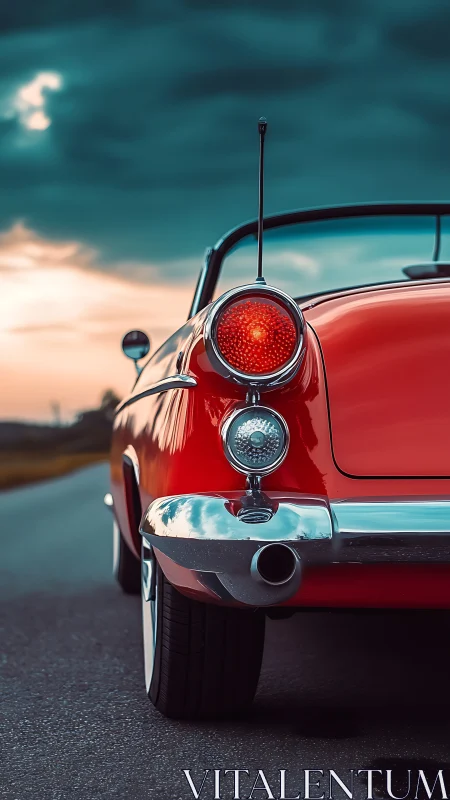 Red vintage convertible rear end captured on open road