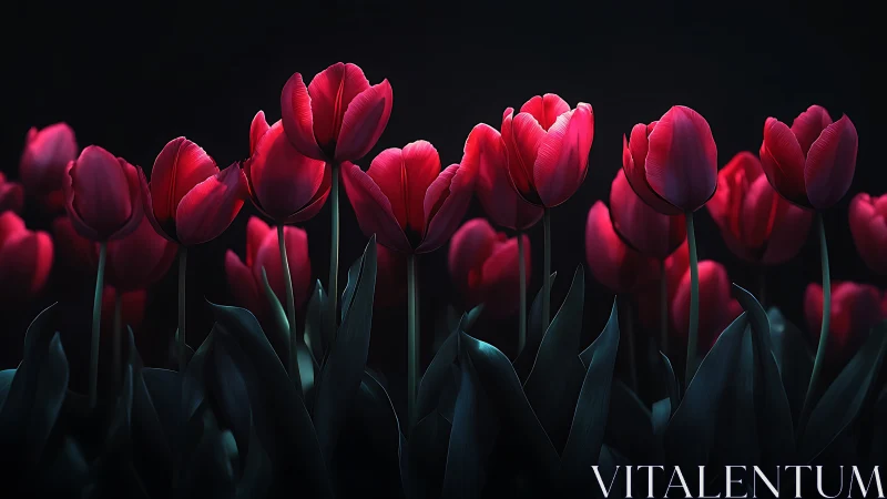 Red Tulips Against Black: High-Contrast Floral Study With Dramatic Backlighting