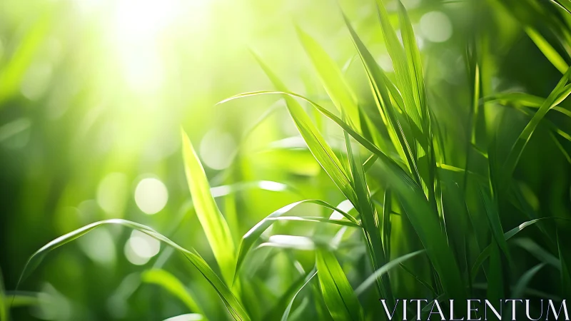 Sunlit Green Grass Blades in Soft Focus Nature Photography.