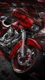 Crimson chrome cruiser waiting for a late-night city ride.