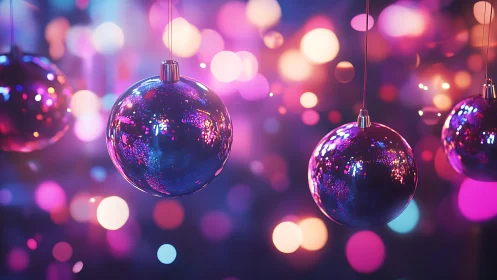 Chromatic glass baubles reflect defocused bokeh light field