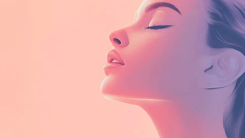 Serene female profile in pastel gradients and soft rim light.