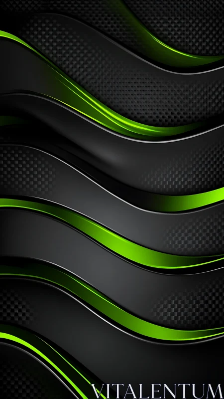 Green and black metallic wave abstract background design.