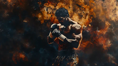 Powerful Boxer Ignites Champion Spirit With Intense Fire