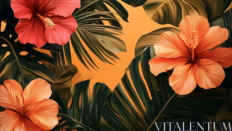 Vibrant Tropical Hibiscus Flowers Dance in Warm Sunlight