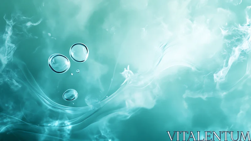 Glowing aqua bubbles drift through soft swirling mist.