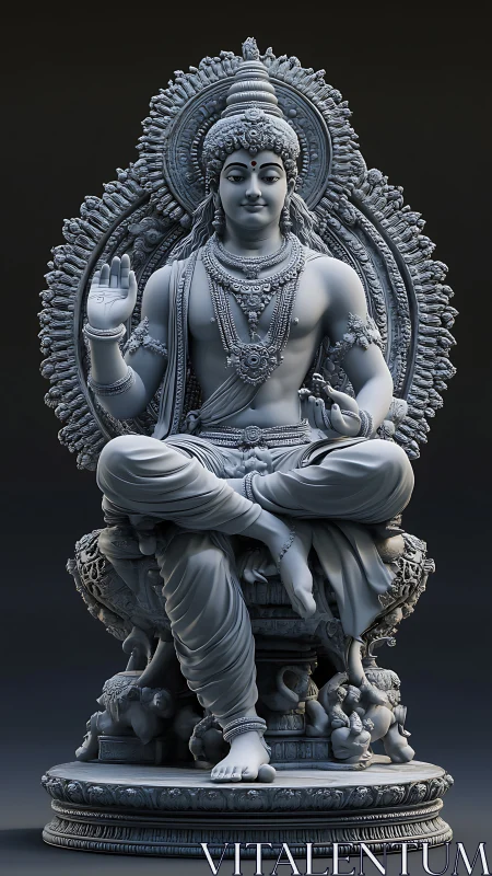 Serene deity sculpture radiating calm and quiet blessing.