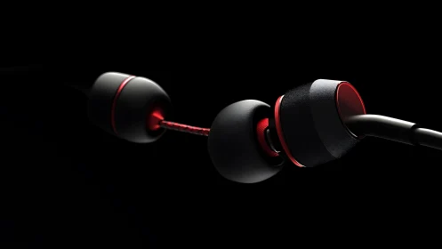 Black in-ear wired headphones with red interior lighting.