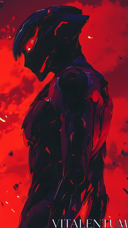 Blade-sleek sentinel studies a burning horizon in silence