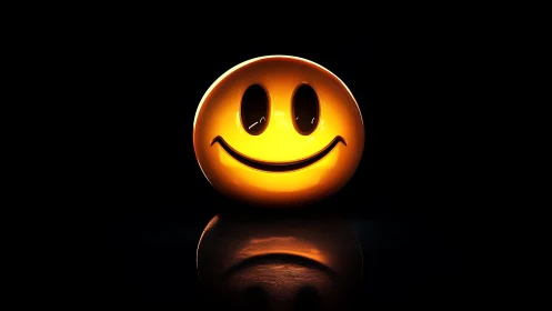 Glowing smiley face sphere radiates warmth in the dark