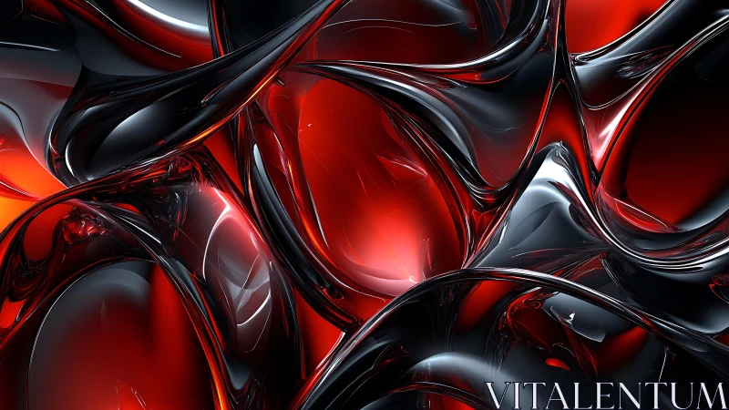 Dynamic red and black abstract shapes in glossy 3D digital style.