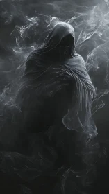 Hooded spectral figure formed from swirling gray smoke.