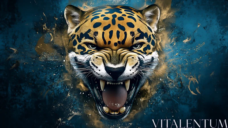 Powerful Jaguar Roaring with Golden Intensity