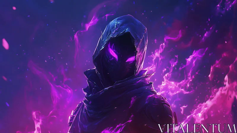 Ethereal Hooded Wraith in Neon Magenta Energy Field Digital Painting.