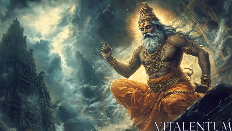 Radiant sky deity watches over soaring ancient temples