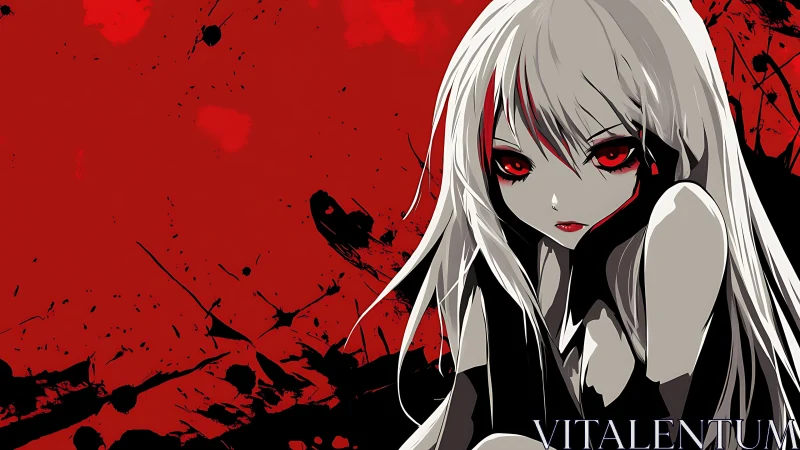 Chromatically minimized crimson-eyed anime figure study.