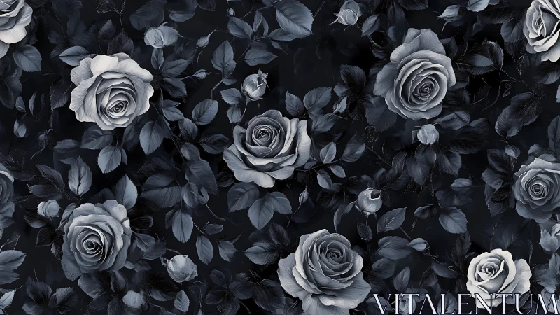 Monochromatic rose composition with dramatic tonal gradation and layered botanical depth.
