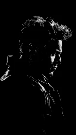 Monochrome side profile of male figure in deep shadow.