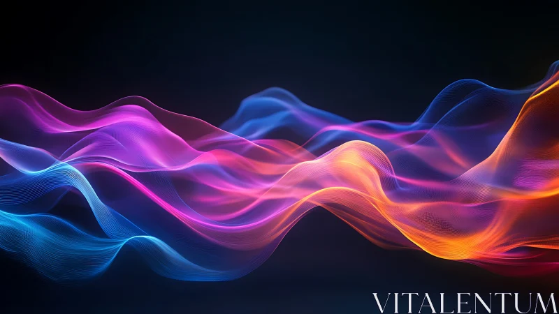 Luminous multicolor data waves flow across a dark digital field