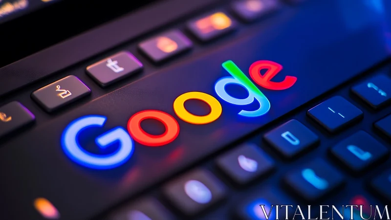 Google logo appears illuminated on a low-lit computer keyboard