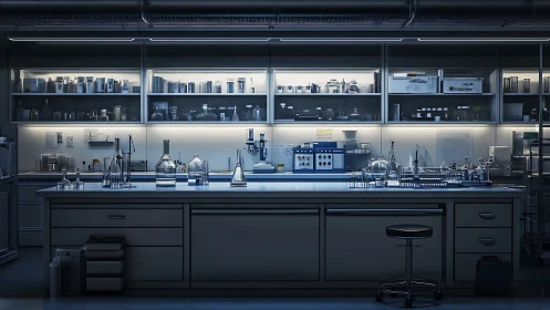 Midnight chemistry counter humming with quiet electric dreams.