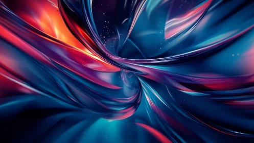 Vibrant fluid ribbons swirl through luminous abstract vortex.