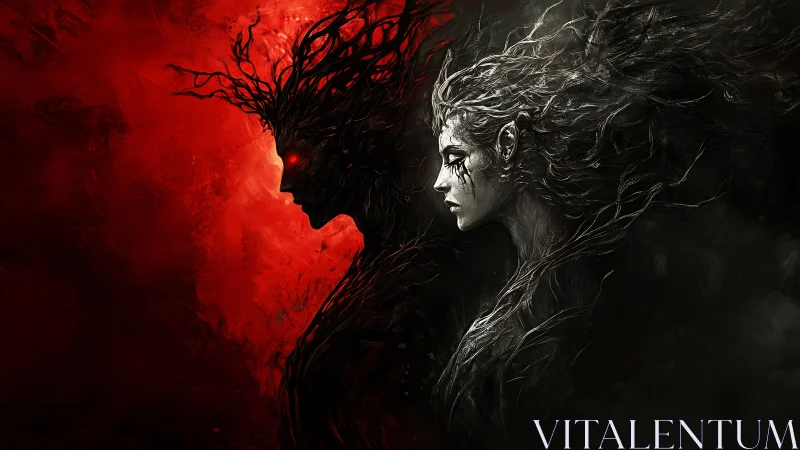 Bifurcated shadow entity and elven wraith in chromatic conflict.