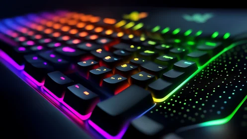 Illuminated mechanical keyboard with spectrum lighting gradient.