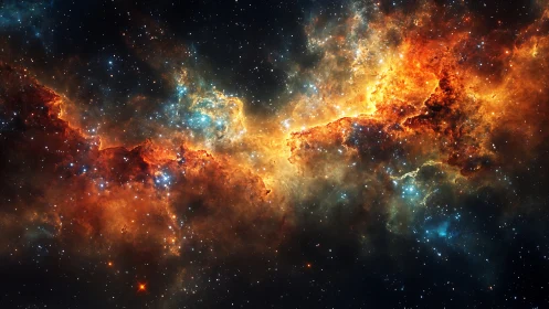 Fiery interstellar nebula glows across dense star field