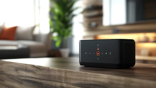 Premium Smart Speaker with Illuminated Control Panel on Wooden Surface.