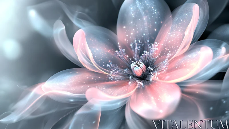 Translucent digital flower bloom rendered in soft pastel light