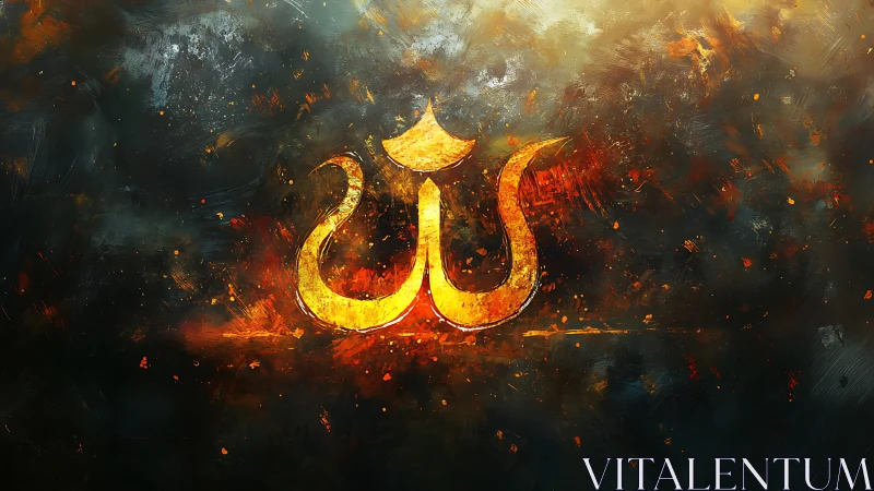 Glowing sacred symbol shining through stormy painted sky.