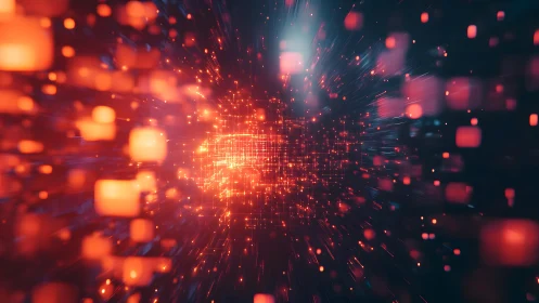 Futuristic Digital Data Network in Glowing Red and Blue Abstract Style.