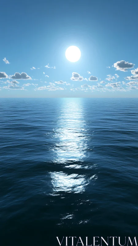 Sunlit ocean surface forms vertical specular reflection band