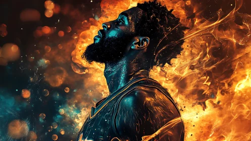 Thermodynamic portrait of basketball athlete in infernal bloom.