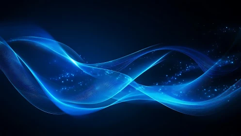Blue light waves on dark background with particle glow.