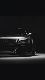 Low key studio profile of black sports coupe front fascia