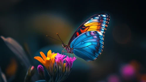 Macro butterfly study shows iridescent wings under shallow depth