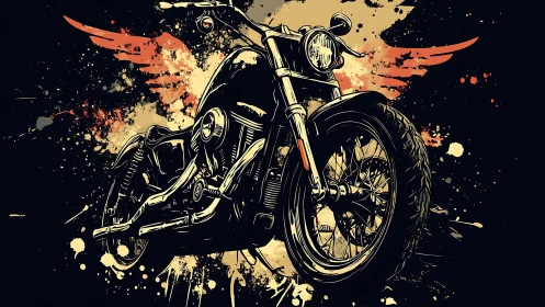 Bold winged motorcycle art bursting with road trip energy.