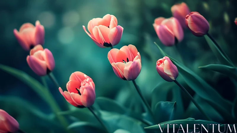 Red Tulips with Soft Focus Garden Setting