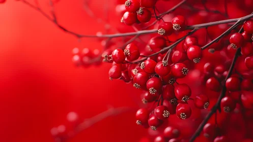 Scarlet berry clusters in shallow-focus botanical macro study.