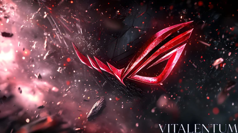 Futuristic Red ROG Logo in Dynamic Sci-Fi Explosion Scene.