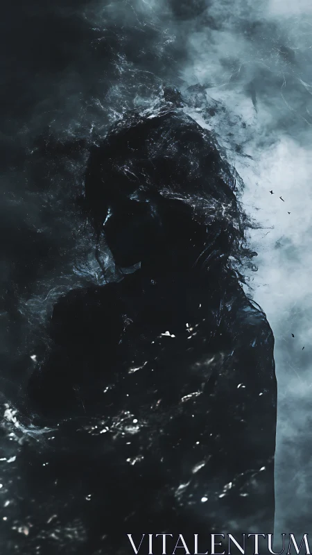 Stormborn silhouette dissolving into nocturnal ocean dusk.