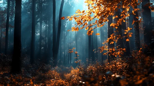 Autumn Forest Through Mist.