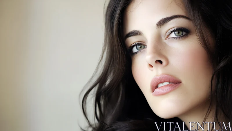 Portrait of a Woman with Green Eyes in Soft Natural Light.