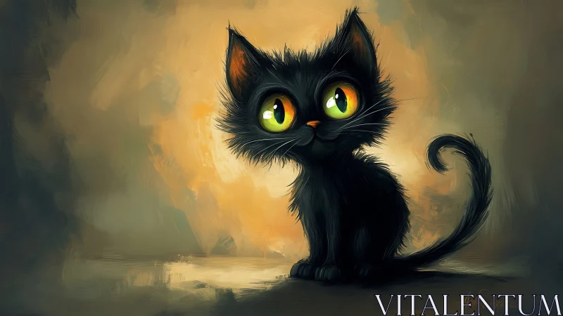 Black Cat with Golden Eyes in Misty Atmosphere.
