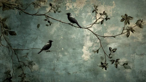 Weathered teal wall where patient shadowbirds trade secrets.